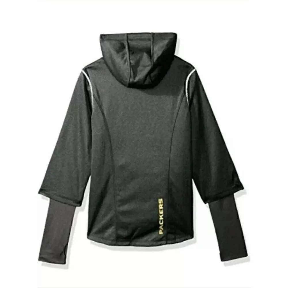 New Green Bay Packers NFL Zip Up Hoodie Girls Large Layered Funnel Neck Jacket